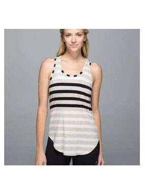 Lululemon Yogi Racerback Marshmallow Stripe Heathered Sand Dune Black Size 10
